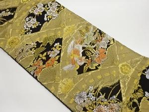 檜扇鳳凰に松・竹・桐・花々模様織出し全通袋帯